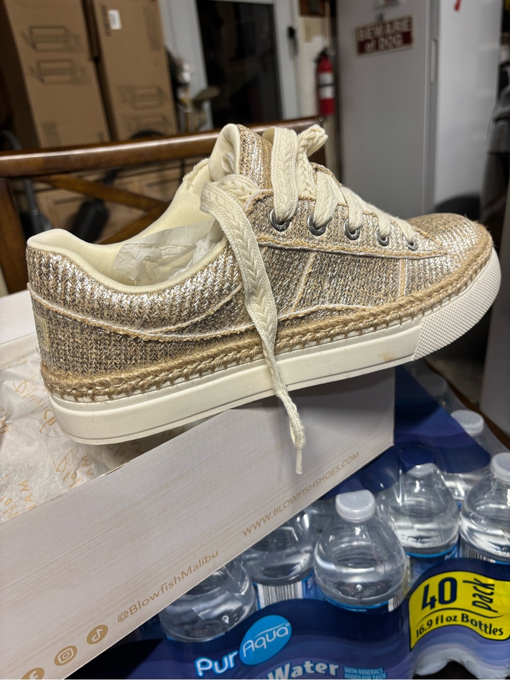 Blowfish Neutral Beige Knit Low-Top Sneaker with Rope Trim